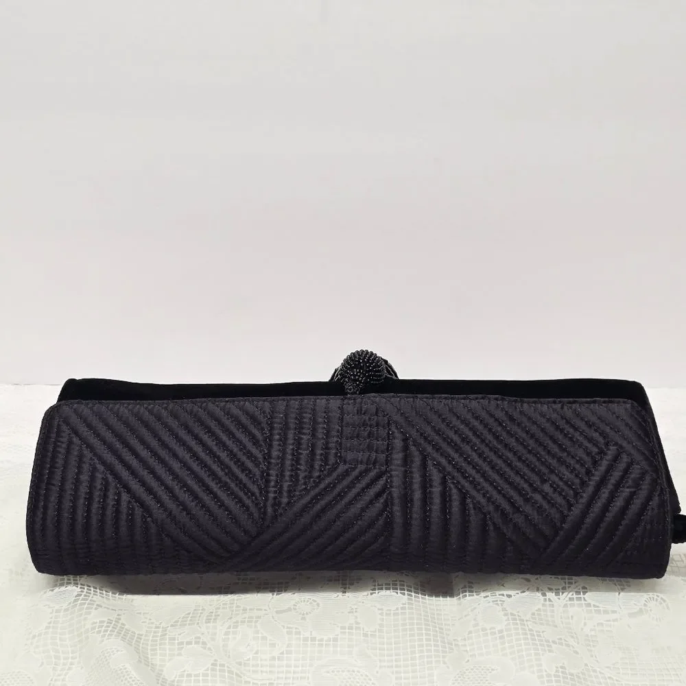 The Limited Velvet Velour Black Evening Clutch Wristlet With Beaded Tassel